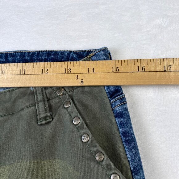 Parasuco Ergonomic Jeans Womens Size 30 Green & Blue Patchwork Studded Flared - Picture 8 of 10